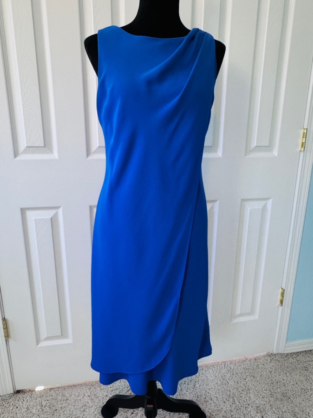 Evan Picone Royal Blue Sleeveless Draped Midi Dress